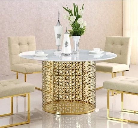 Faux Marble circle with gold base Dining table