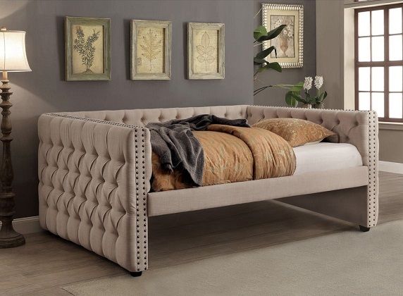 Maua Contemporary Ivory Fabric Tufted Daybed, by Furniture of America 