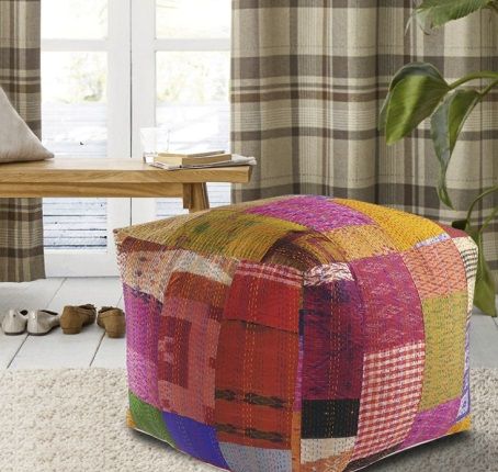 Multi-Colored Kantha Pouf by LR Home