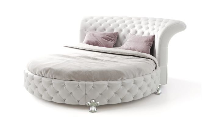 Round Leather Sleigh Bed