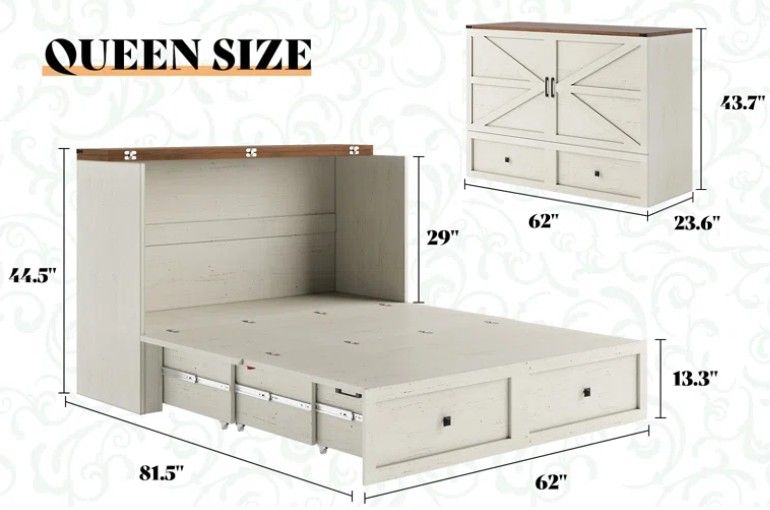 Wilkinson Farmhouse Murphy Bed queen size dimensions